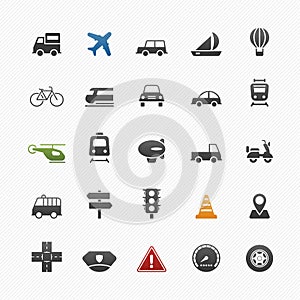 Transport and traffic symbol icon set