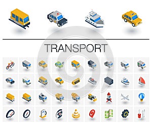 Transport and transportation isometric icons. 3d vector