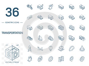 Transport and transportation isometric line icons. 3d vector