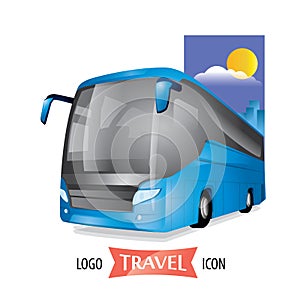 Transport travel city blue bus. Company logo and icon