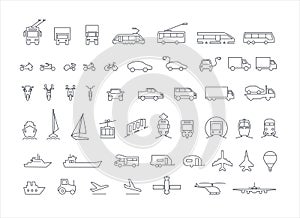 transport and travel thin icons vector set