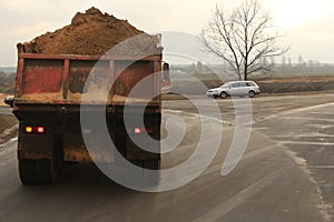 transport , a truck building of road