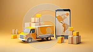 Transport truck delivery service on mobile phone. - Generative ai