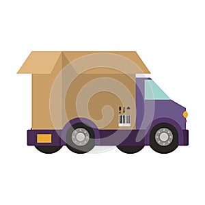 Transport truck with vagon of packing box