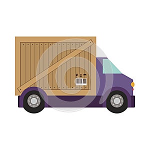 Transport truck with vagon of wooden box