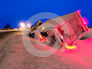 Transport Truck in Winter Ditch Evening