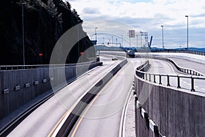 Transport tunnel road in Oslo city background