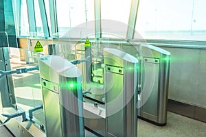 Transport turnstile, entrance and exit. green light pass allowed