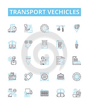 Transport vechicles vector line icons set. Car, Bus, Truck, Van, Plane, Boat, Motorcycle illustration outline concept