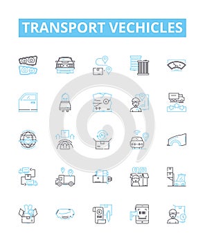 Transport vechicles vector line icons set. Car, Bus, Truck, Van, Plane, Boat, Motorcycle illustration outline concept