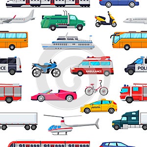 Transport vector public transportable vehicle plane or train and car or bicycle for transportation in city illustration
