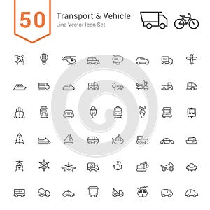 Transport & Vehicle Icon Set. 50 Line Vector Icons. photo