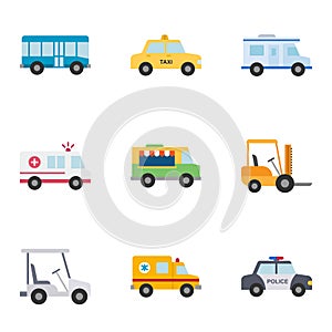 Transport and vehicle icons set. Model automobile