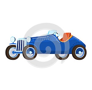 Transport vintage, travel retro car, old classic design, antique blue car isolated on white, flat style vector