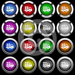 Transport white icons in round glossy buttons on black background