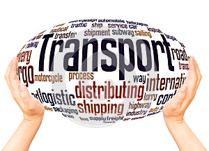Transport word cloud hand sphere concept