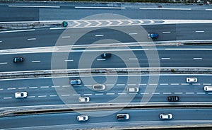 Transportation, big city road, aerial top down view of cars on busy highway