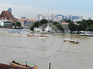 Transportation by boat on the Chao Phraya River. Thailand is a c