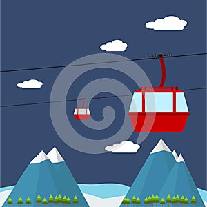 Transportation cable car with big mountain background Vector Illustration