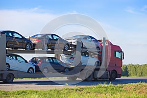 transportation of car on semi-trailer