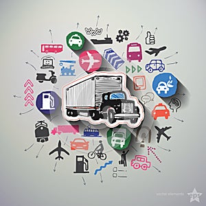 Transportation collage with icons background