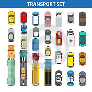 Transportation colorful collection on white vector flat picture