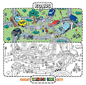 Transportation Coloring book of roads with cars