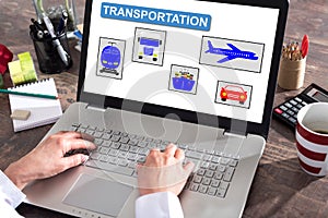 Transportation concept on a laptop screen