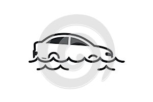 Transportation flooded. Car broke down. Illustration vector