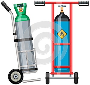 Transportation of gas cylinder, canister with fuel. Metal tank, storage for pressurized substance