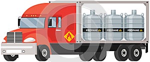 Transportation of gas cylinders, canisters with fuel. Metal tanks with propane inside truck