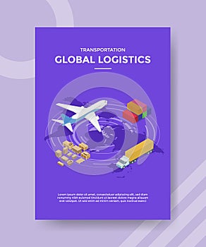 Transportation global logistics plane truck container box package for template flyer and print banner cover book books modern flat
