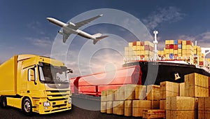 Transportation of goods by truck, plane, ship and train