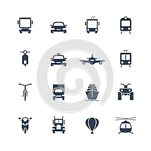 Transportation icon set, front view