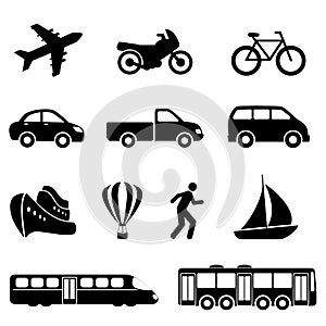 Transportation icons in black