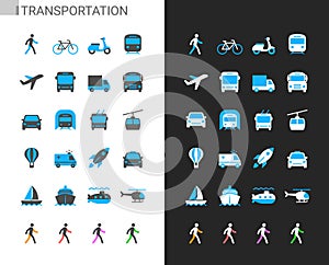 Transportation icons light and dark theme