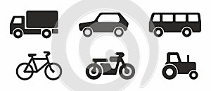 Transportation icons set. City transport simple minimalistic icons on white isolated background