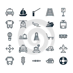 Transportation Icons Set. Collection Of Safety Belt, Road Pointer, Auto Car And Other Elements. Also Includes Symbols