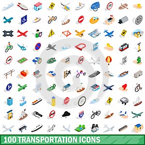 100 transportation icons set, isometric 3d style