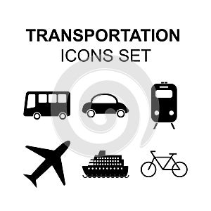 Transportation icons set. Travel silhouette vector symbols.