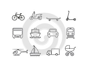 Transportation icons set. Vector illustration, flat design.