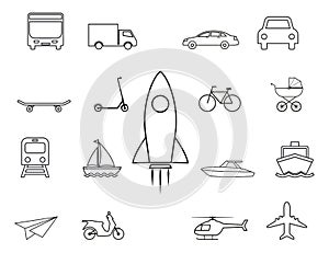 Transportation icons set. Vector illustration, flat design.