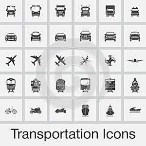 Transportation icons set vector isolated on grey background