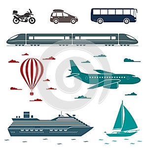 Transportation icons. Vector set of different means of transport