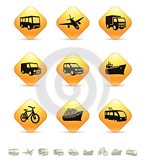 Transportation icons on yellow buttons