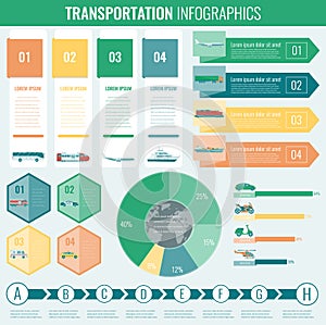 Transportation Infographics set. Individual and public transport with graphs and charts. Vector