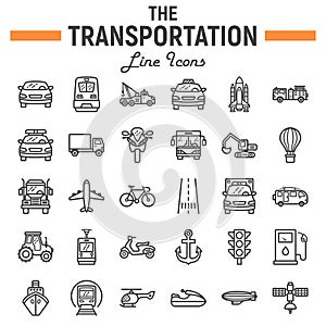 Transportation line icon set, transport symbols