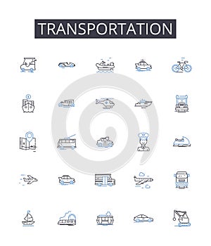 Transportation line icons collection. Assertion, Expression, Communication, Declaration, Utterance, Pronouncement photo