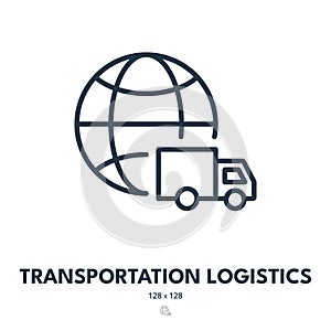 Transportation Logistics Icon. Truck, Shipping, Cargo. Editable Stroke. Vector Icon