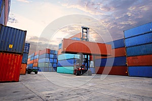 Transportation Logistics of international container cargo shipping and cargo plane in container yard, Freight transportation,